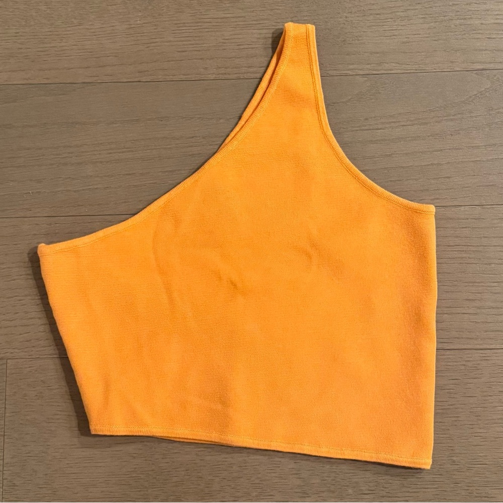 House of Harlow Orange One-Shoulder Asymmetrical Crop Top